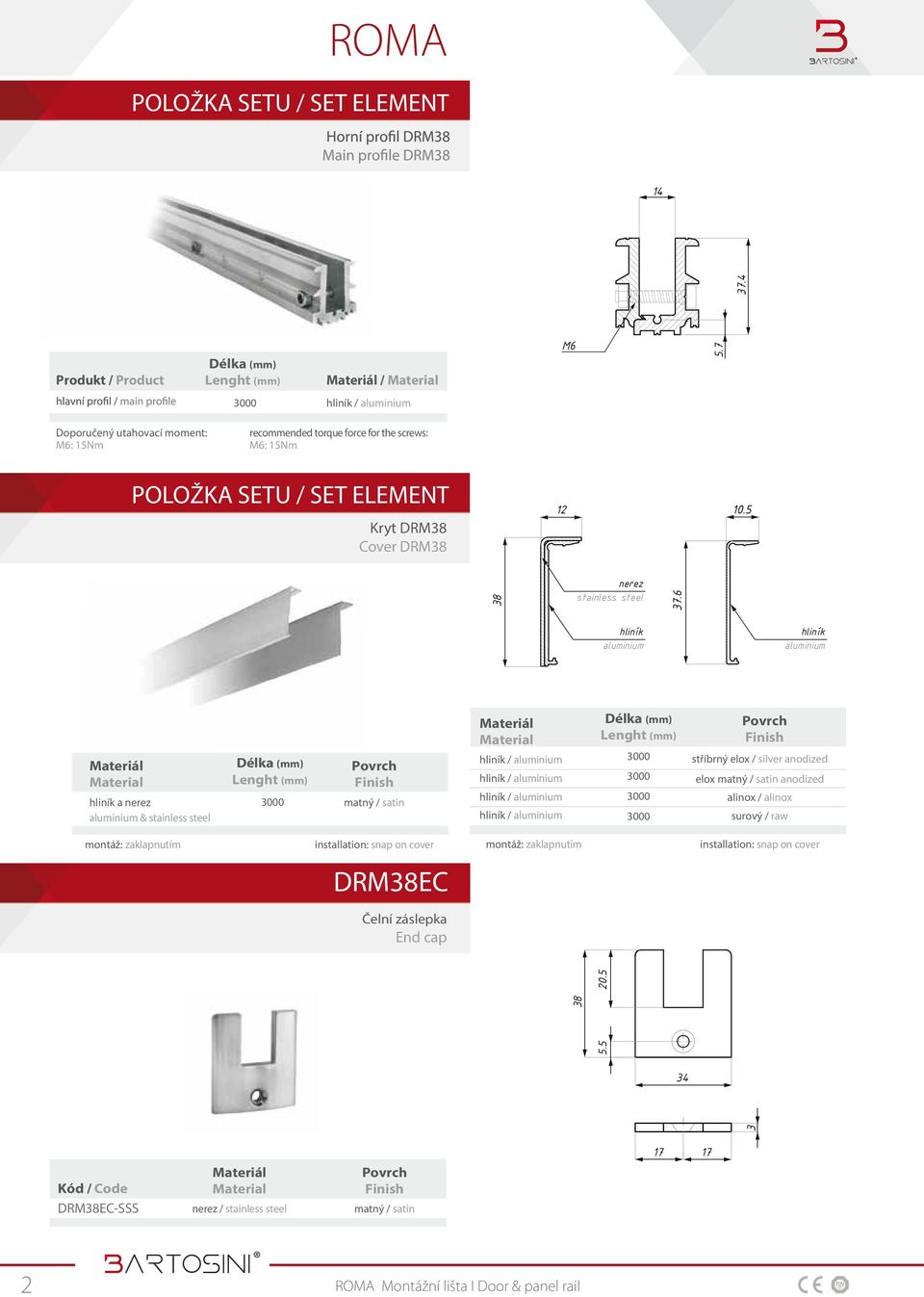 4 Délka (mm) Lenght (mm) M6 000 POLOŽKA SETU / SET ELEMENT nerez stainless steel 7.