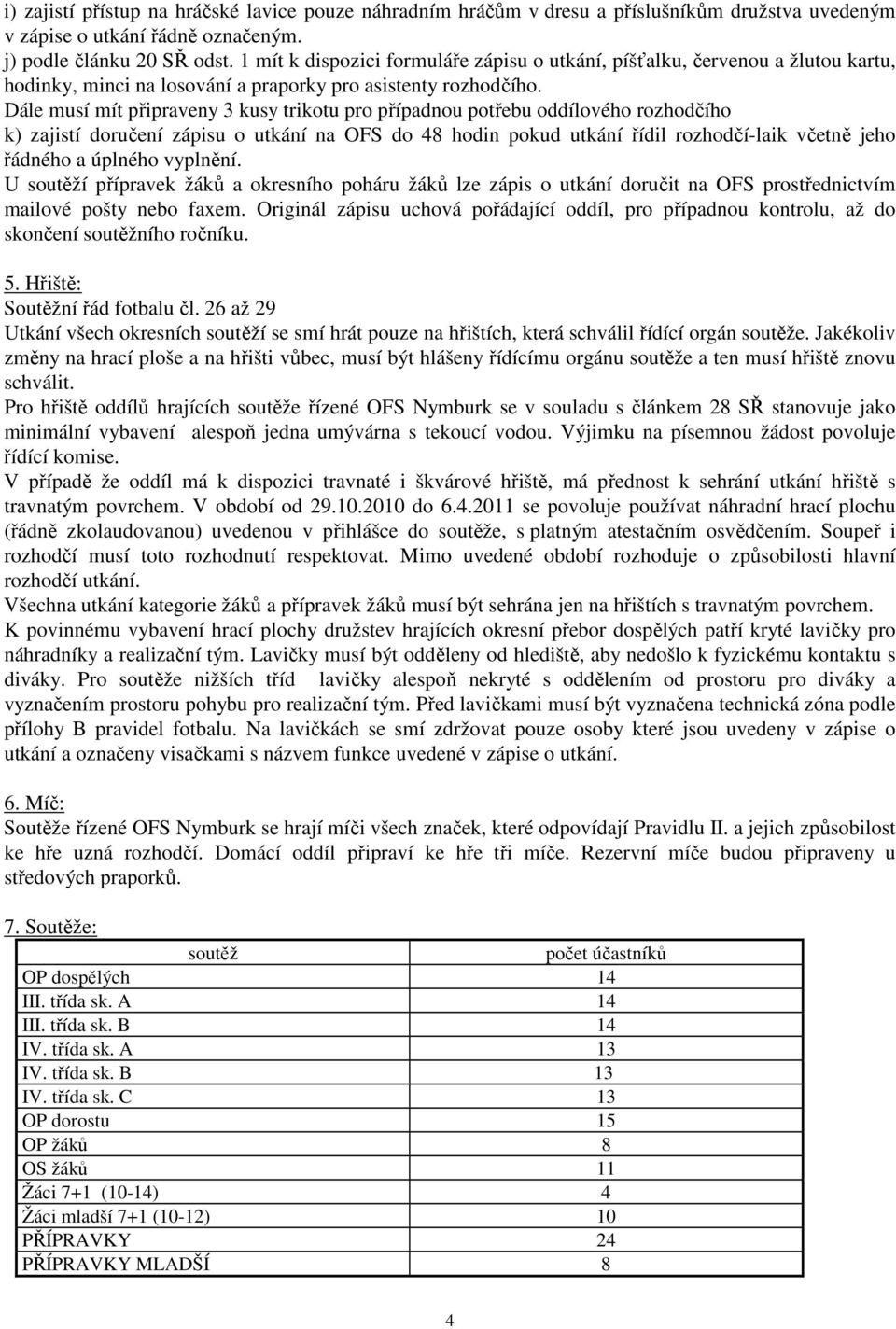 Dále musí mít připraveny 3 kusy trikotu pro případnou potřebu oddílového rozhodčího k) zajistí doručení zápisu o utkání na OFS do 48 hodin pokud utkání řídil rozhodčí-laik včetně jeho řádného a