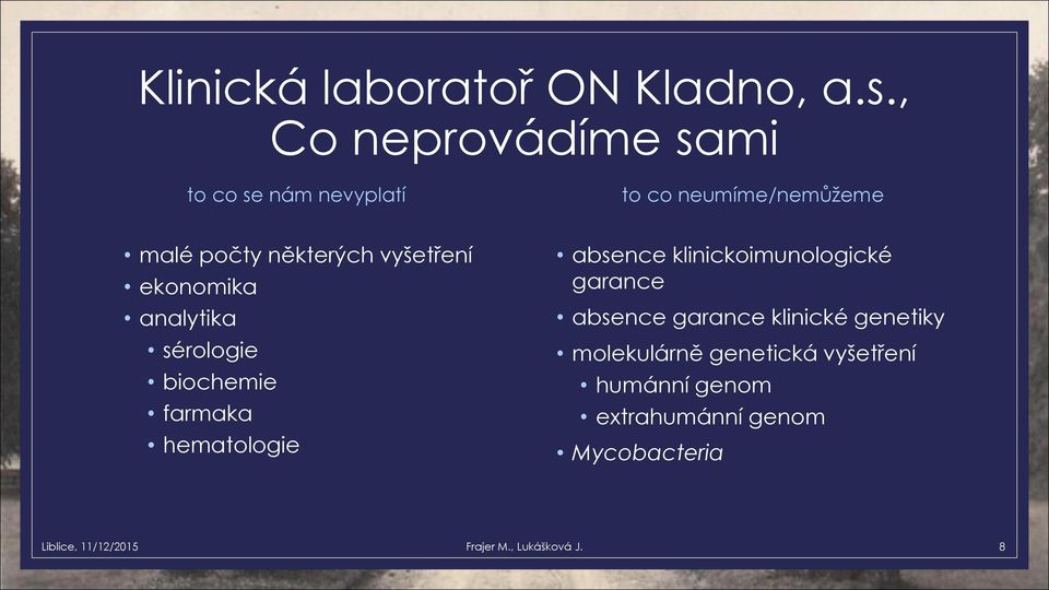 hematologie absence klinickoimunologické garance absence garance klinické