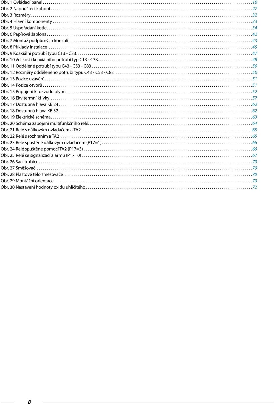 11 Oddělené potrubí typu C43 - C53 - C83..................................................................................50 Obr. 12 Rozměry odděleného potrubí typu C43 - C53 - C83...50 Obr. 13 Pozice uzávěrů.