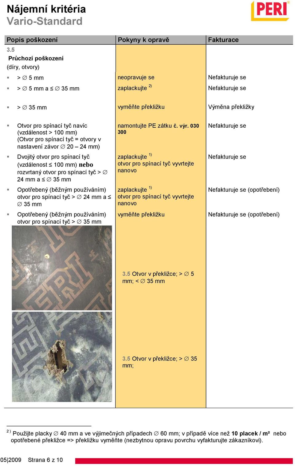 030 300 Dvojitý otvor pro spínací tyč (vzdálenost 100 mm) nebo rozvrtaný otvor pro spínací tyč > 24 mm a 35 mm zaplackujte 1) otvor pro spínací tyč vyvrtejte nanovo Opotřebený (běžným používáním)