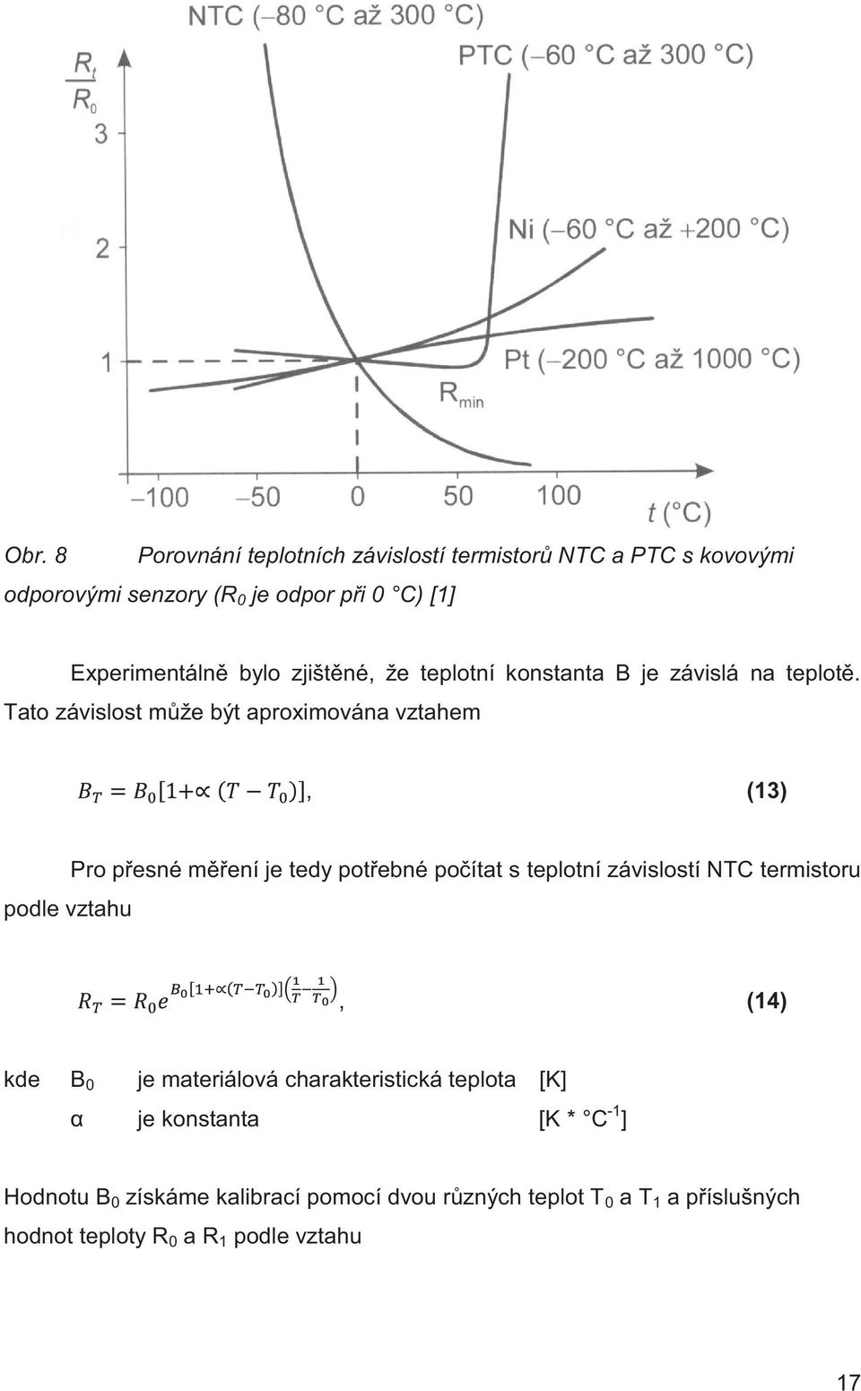 Tato závislost může být aproximována vztahem, (13) Pro přesné měření je tedy potřebné počítat s teplotní závislostí NTC termistoru