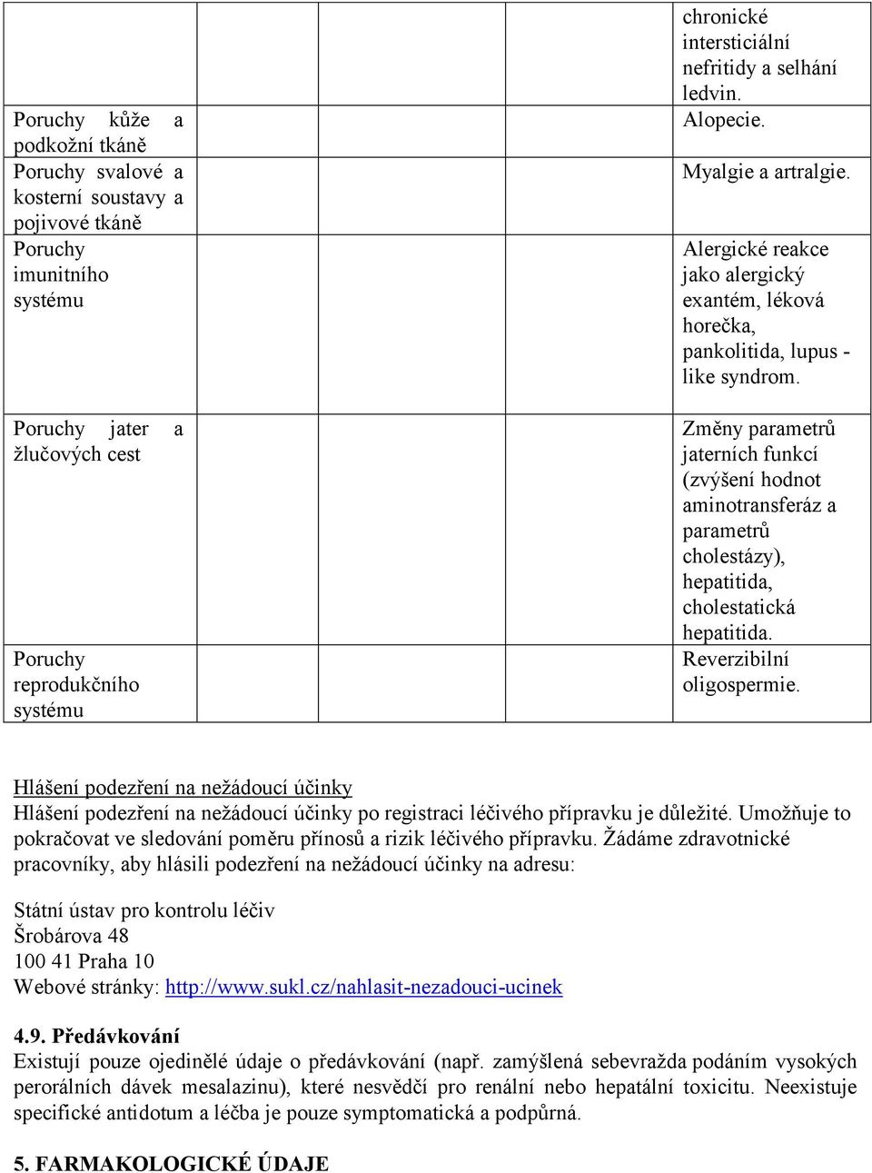 Změny parametrů jaterních funkcí (zvýšení hodnot aminotransferáz a parametrů cholestázy), hepatitida, cholestatická hepatitida. Reverzibilní oligospermie.