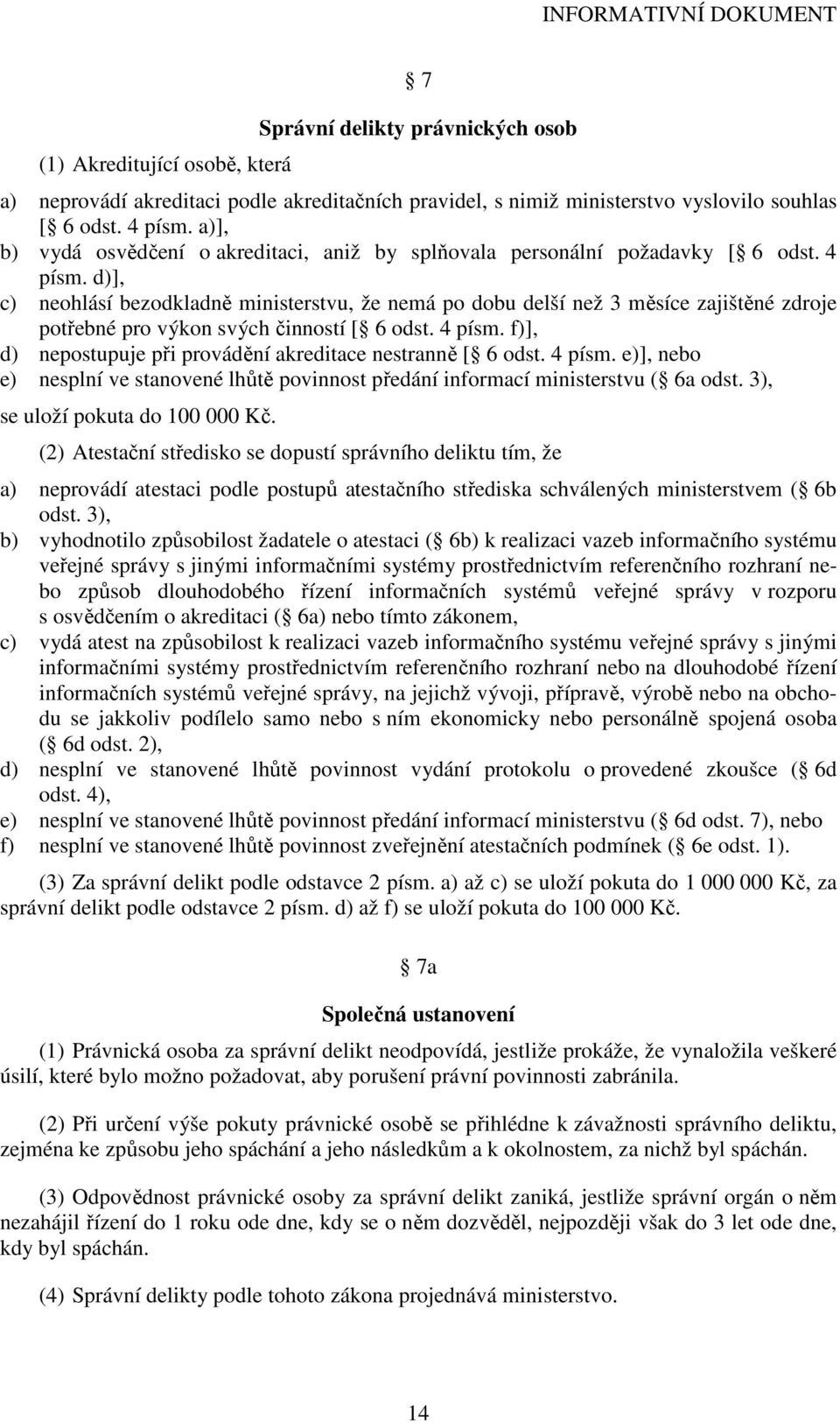 d)], c) neohlásí bezodkladně ministerstvu, že nemá po dobu delší než 3 měsíce zajištěné zdroje potřebné pro výkon svých činností [ 6 odst. 4 písm.