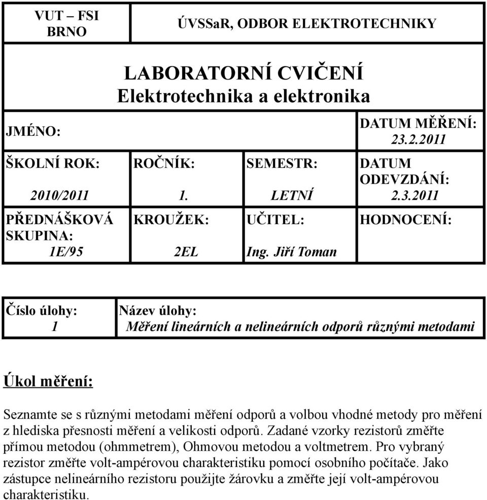 2.2011 DATUM ODEVZDÁNÍ: 2.3.