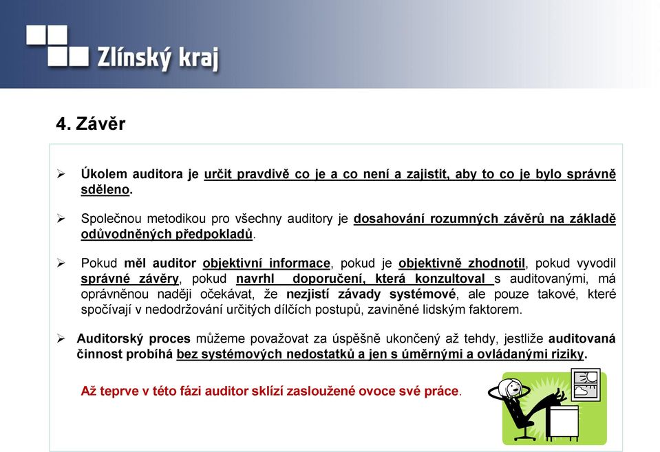 Pokud měl auditor objektivní informace, pokud je objektivně zhodnotil, pokud vyvodil správné závěry, pokud navrhl doporučení, která konzultoval s auditovanými, má oprávněnou naději očekávat,