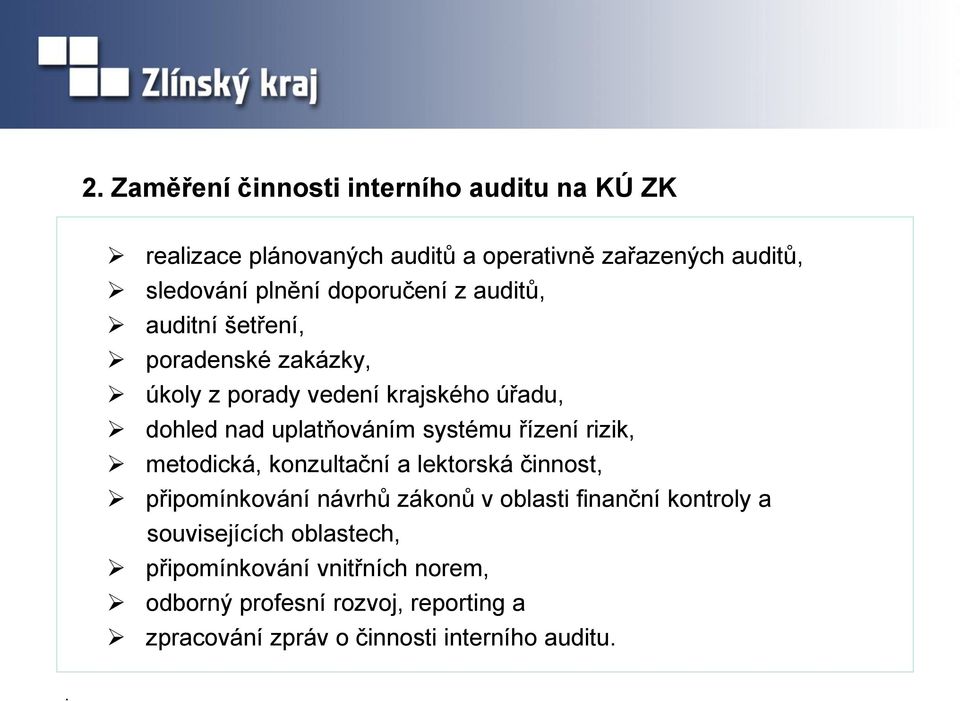 systému řízení rizik, metodická, konzultační a lektorská činnost, připomínkování návrhů zákonů v oblasti finanční kontroly a