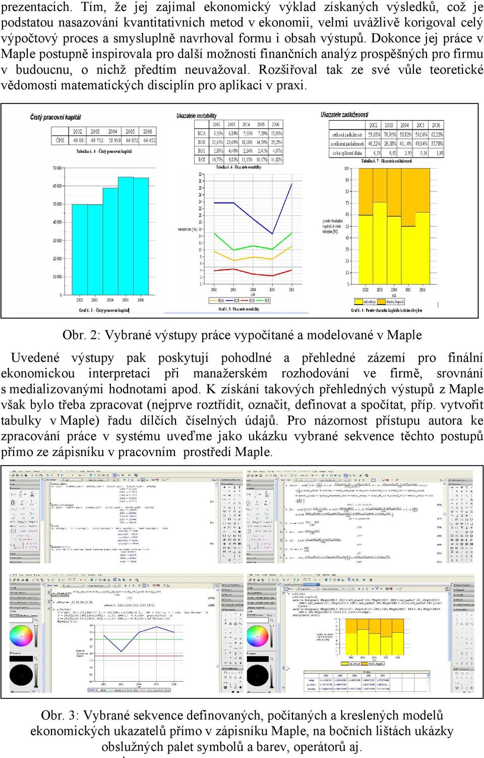 obsah výstupů. Dokonce jej práce v Maple postupně inspirovala pro další možnosti finančních analýz prospěšných pro firmu v budoucnu, o nichž předtím neuvažoval.