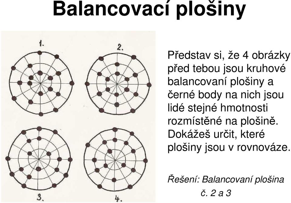 lidé stejné hmotnosti rozmístěné na plošině.