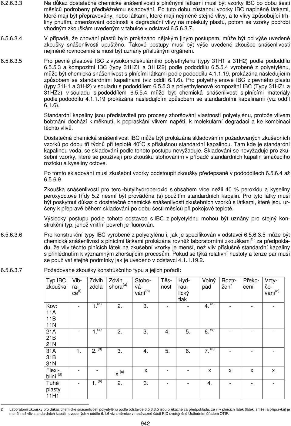 vlivy na molekuly plastu, potom se vzorky podrobí vhodným zkouškám uvedeným v tabulce v odstavci 6.5.6.3.