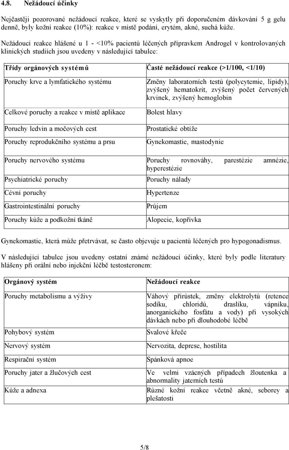 (>1/100, <1/10) Poruchy krve a lymfatického systému Celkové poruchy a reakce v místě aplikace Poruchy ledvin a močových cest Poruchy reprodukčního systému a prsu Změny laboratorních testů