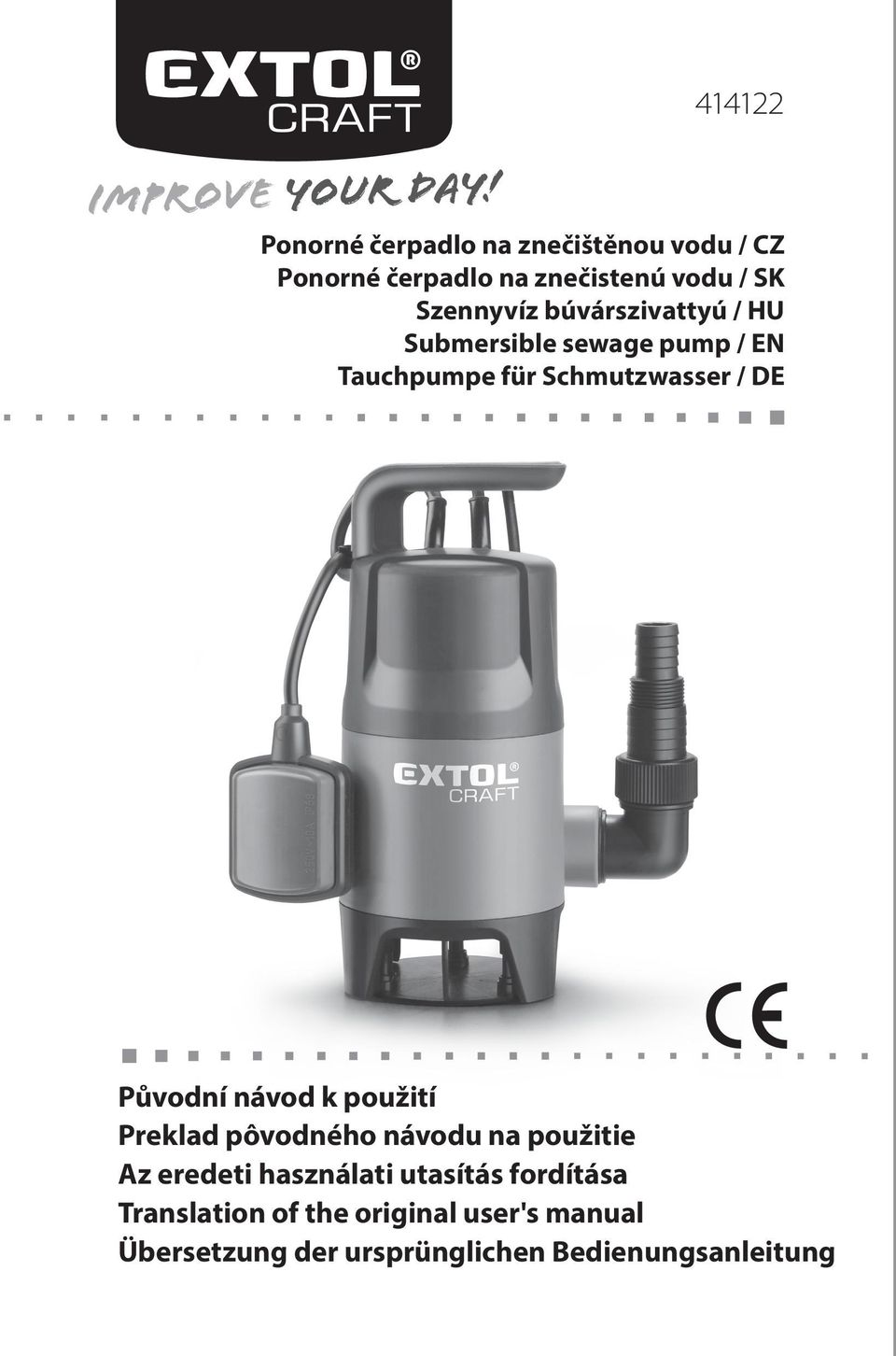 búvárszivattyú / HU Submersible sewage pump / EN Tauchpumpe für Schmutzwasser / DE Původní návod k