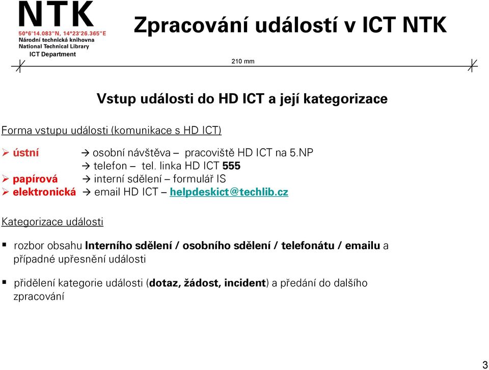 linka HD ICT 555 papírová interní sdělení formulář IS elektronická email HD ICT helpdeskict@techlib.