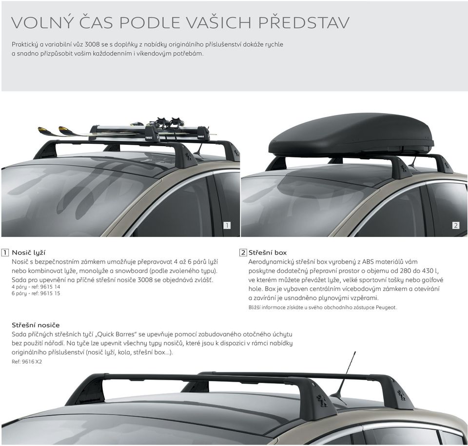 Sada pro upevnění na příčné střešní nosiče 3008 se objednává zvlášť.
