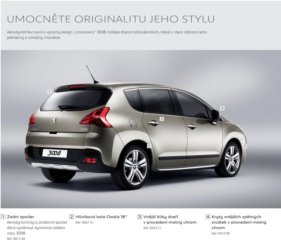1 4 3 2 2 1 Zadní spoiler Aerodynamický a atraktivní spoiler dává vyniknout dynamice vašeho vozu 3008.