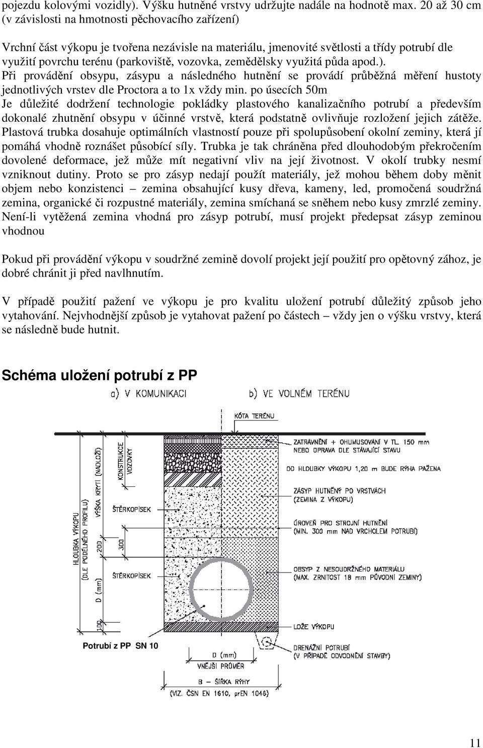 zemědělsky využitá půda apod.). Při provádění obsypu, zásypu a následného hutnění se provádí průběžná měření hustoty jednotlivých vrstev dle Proctora a to 1x vždy min.