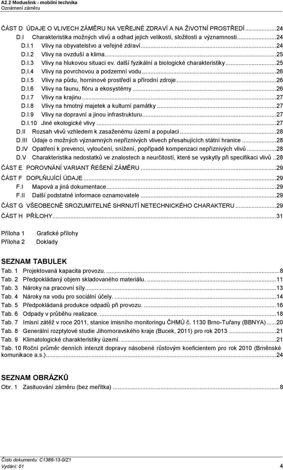 .. 26 D.I.6 Vlivy na faunu, flóru a ekosystémy... 26 D.I.7 Vlivy na krajinu... 27 D.I.8 Vlivy na hmotný majetek a kulturní památky... 27 D.I.9 Vlivy na dopravní a jinou infrastrukturu... 27 D.I.10 Jiné ekologické vlivy.