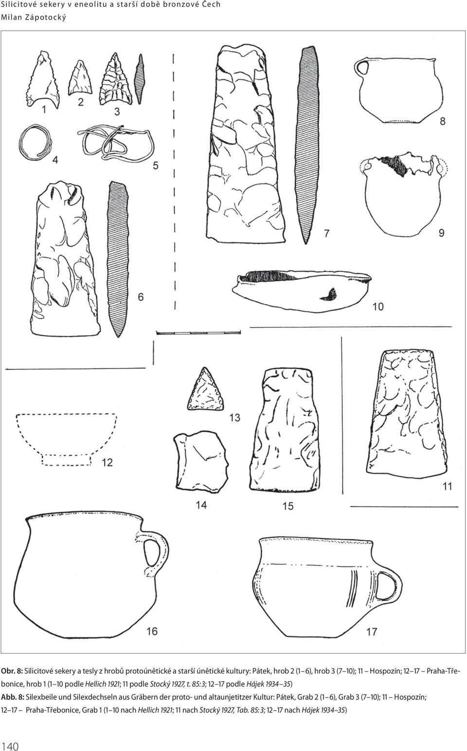 Praha-Třebonice, hrob 1 (1 10 podle Hellich 1921; 11 podle Stocký 1927, t. 85: 3; 12 17 podle Hájek 1934 35) Abb.