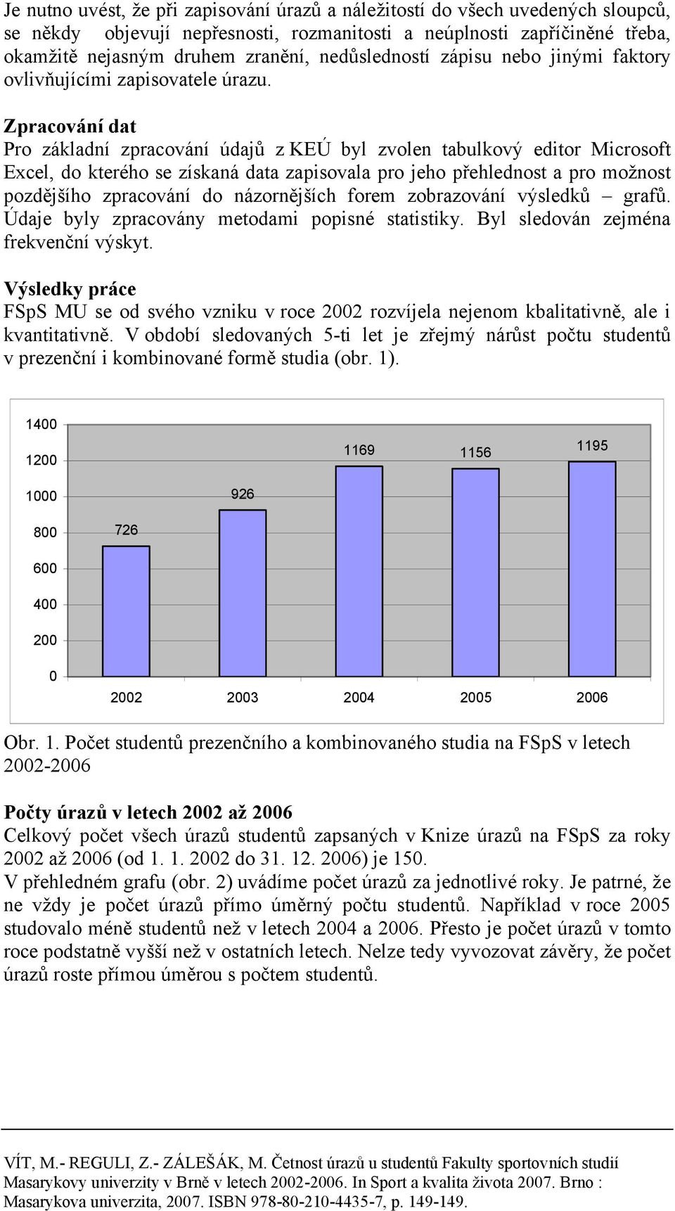 Zpracování dat Pro základní zpracování údajů z KEÚ byl zvolen tabulkový editor Microsoft Excel, do kterého se získaná data zapisovala pro jeho přehlednost a pro možnost pozdějšího zpracování do