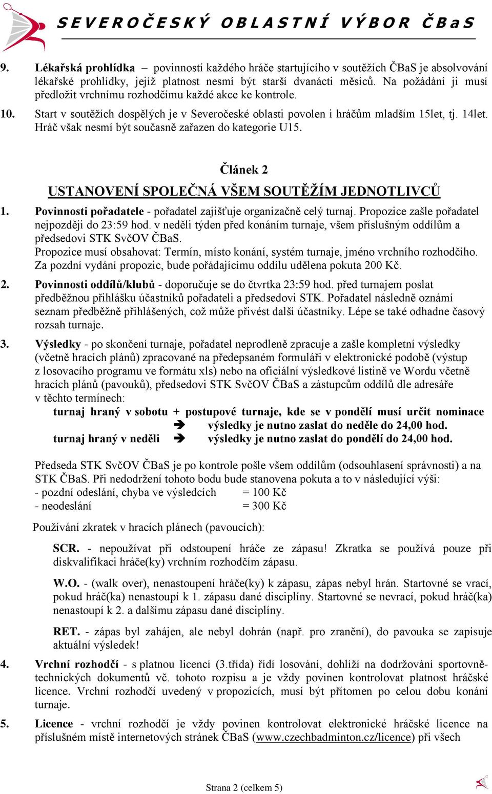 Hráč však nesmí být současně zařazen do kategorie U15. Článek 2 USTANOVENÍ SPOLEČNÁ VŠEM SOUTĚŽÍM JEDNOTLIVCŮ 1. Povinnosti pořadatele - pořadatel zajišťuje organizačně celý turnaj.