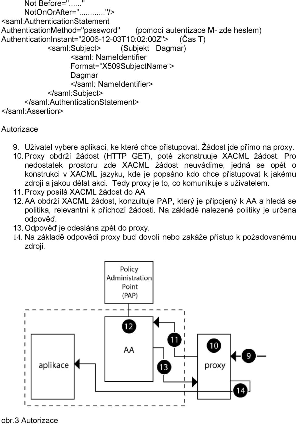 NameIdentifier Format= X509SubjectName > Dagmar </saml: NameIdentifier> </saml:subject> </saml:authenticationstatement> </saml:assertion> Autorizace 9.