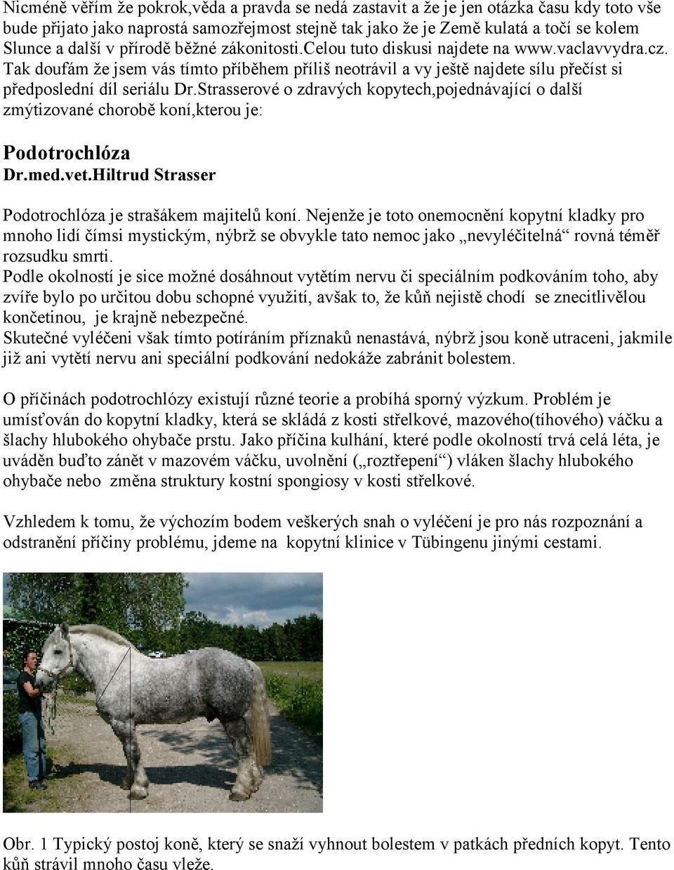 Strasserové o zdravých kopytech,pojednávající o další zmýtizované chorobě koní,kterou je: Podotrochlóza Dr.med.vet.Hiltrud Strasser Podotrochlóza je strašákem majitelů koní.