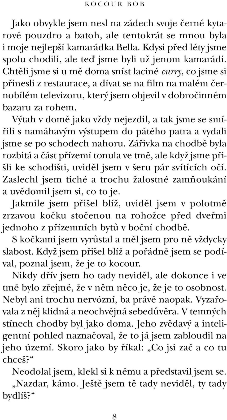 Chtûli jsme si u mû doma sníst laciné curry, co jsme si pfiinesli z restaurace, a dívat se na film na malém ãernobílém televizoru, kter jsem objevil v dobroãinném bazaru za rohem.