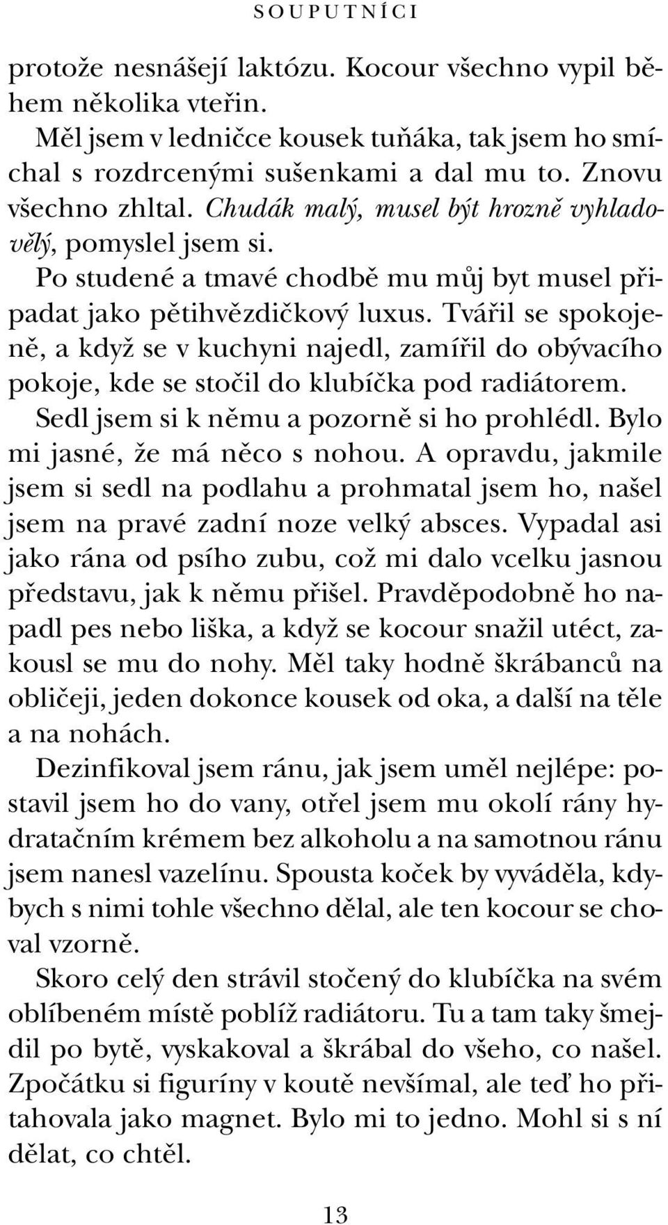 Tváfiil se spokojenû, a kdyï se v kuchyni najedl, zamífiil do ob vacího pokoje, kde se stoãil do klubíãka pod radiátorem. Sedl jsem si k nûmu a pozornû si ho prohlédl.