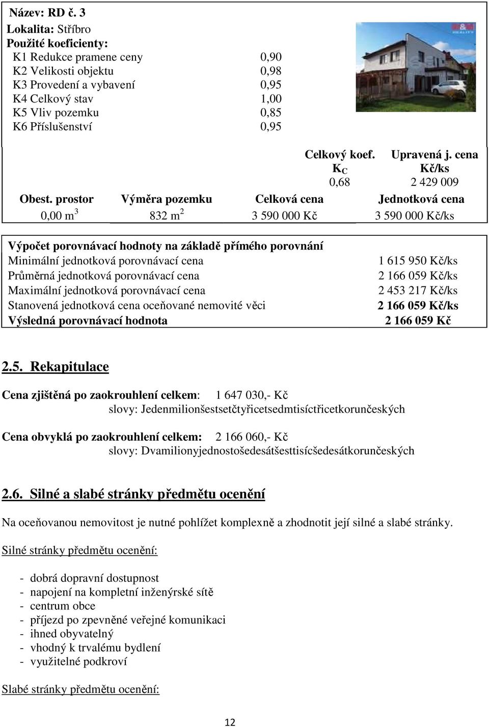 koef. K C 0,68 Upravená j. cena Kč/ks 2 429 009 Obest.