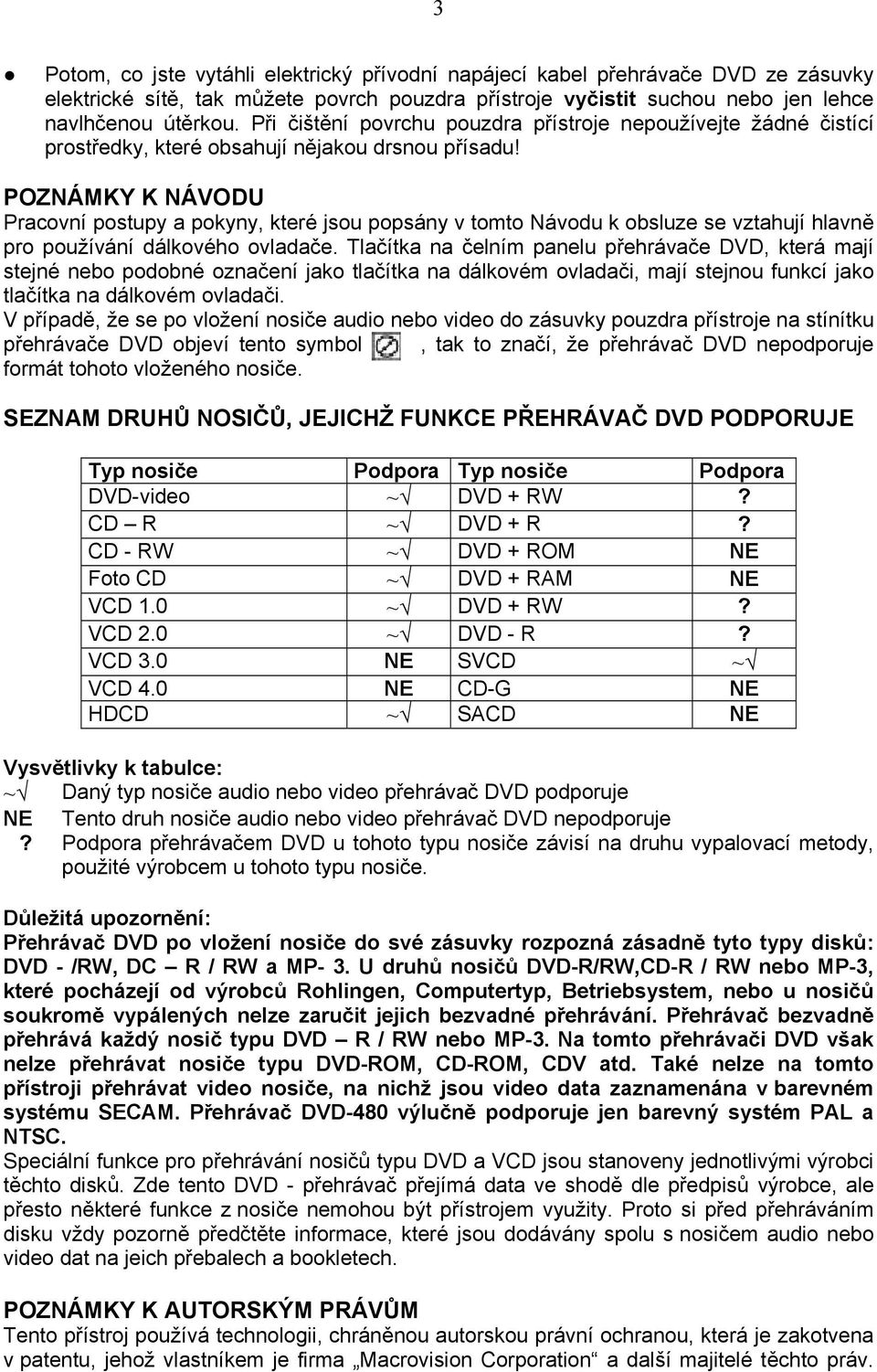 POZNÁMKY K NÁVODU Pracovní postupy a pokyny, které jsou popsány v tomto Návodu k obsluze se vztahují hlavně pro používání dálkového ovladače.