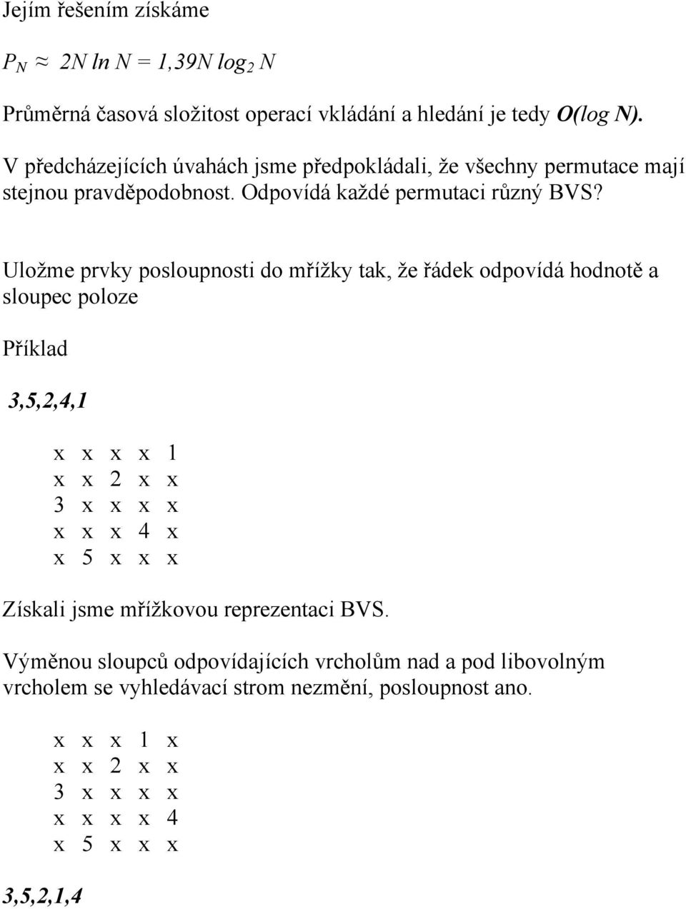 Uložme prvky posloupnosti do mřížky tak, že řádek odpovídá hodnotě a sloupec poloze Příklad 3,5,2,4,1 x x x x 1 x x 2 x x 3 x x x x x x x 4 x x 5 x x x