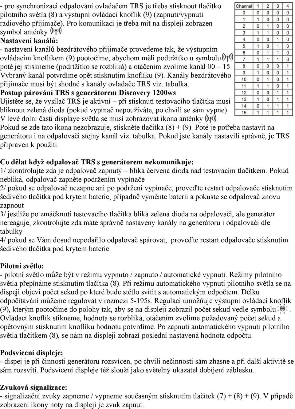 podtržítko u symbolu poté jej stiskneme (podrtžítko se rozbliká) a otáčením zvolíme kanál 00 15. Vybraný kanál potvrdíme opět stisknutím knoflíku (9).