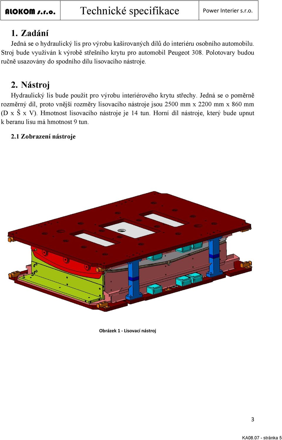 Nástroj Hydraulický lis bude použit pro výrobu interiérového krytu střechy.