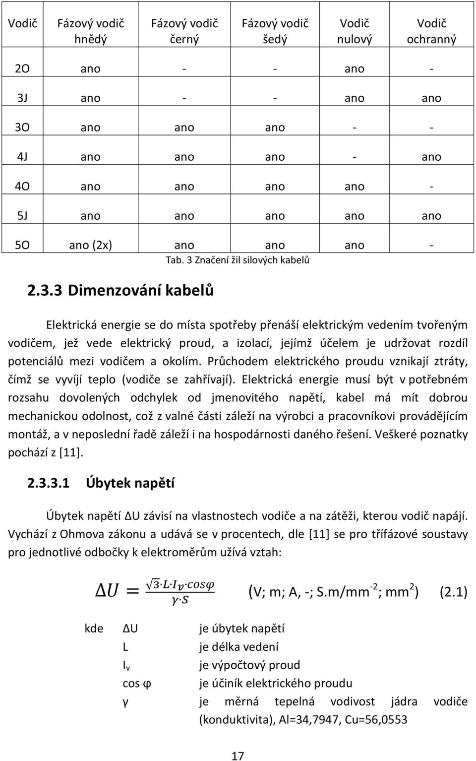 Značení žil silových kabelů 2.3.