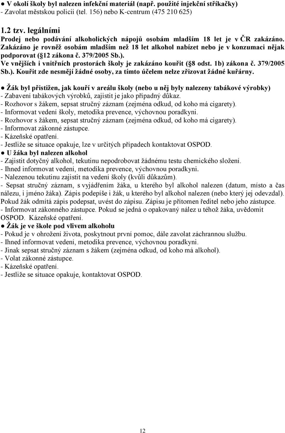 Zakázáno je rovněţ osobám mladším neţ 18 let alkohol nabízet nebo je v konzumaci nějak podporovat ( 12 zákona č. 379/2005 Sb.). Ve vnějších i vnitřních prostorách školy je zakázáno kouřit ( 8 odst.