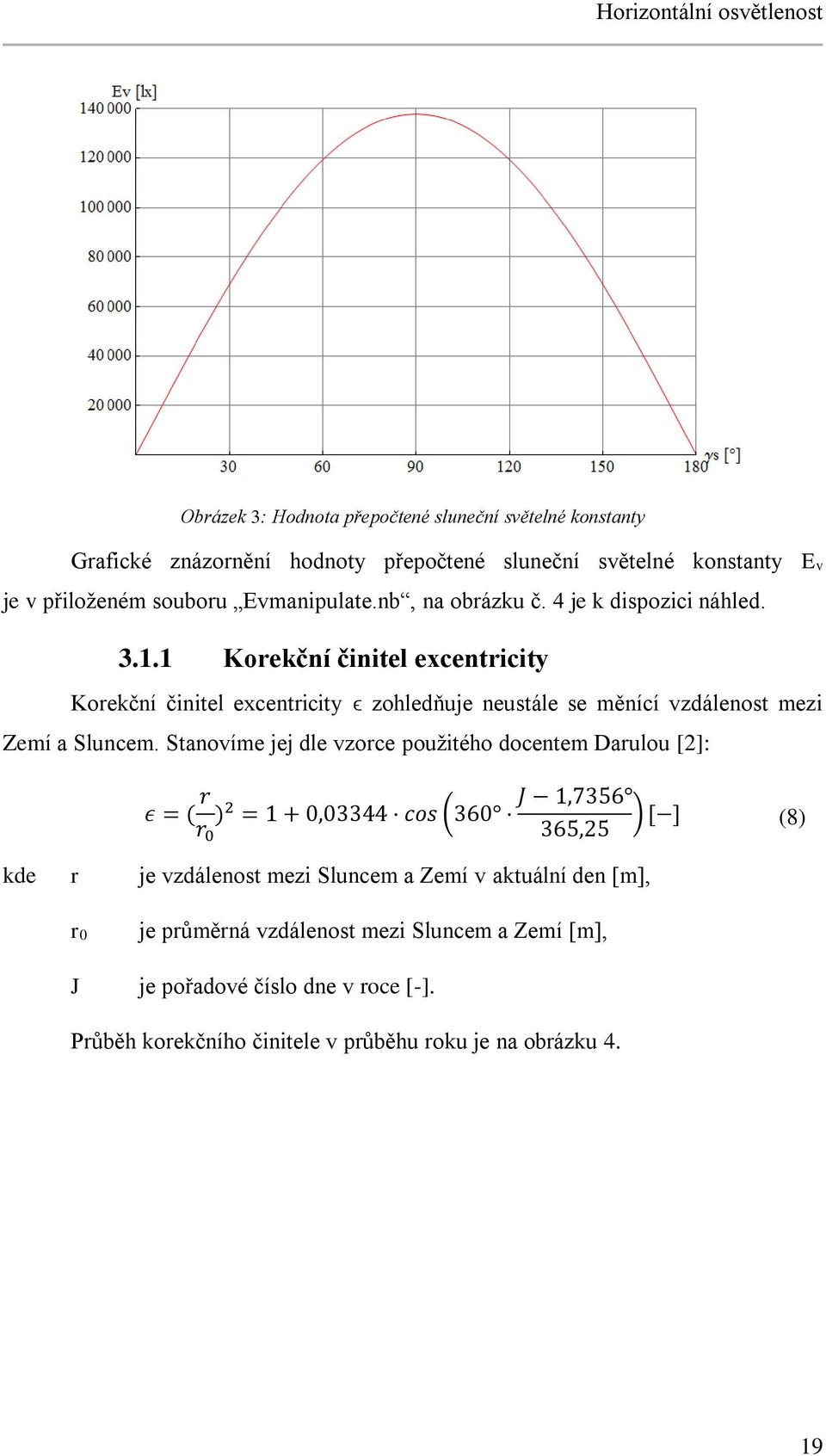 1 Korekční činitel excentricity Korekční činitel excentricity ϵ zohledňuje neustále se měnící vzdálenost mezi Zemí a Sluncem.