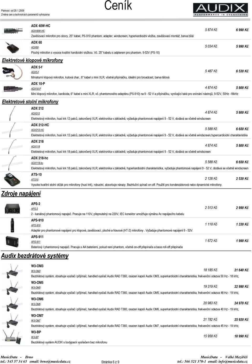 25" kabelu s adpterem pro phantom. 9-52V (PS-10) Elektretové klopové mikrofony ADX 5-f ADX5-f Miniaturní klopový mikrofon, kulová char.