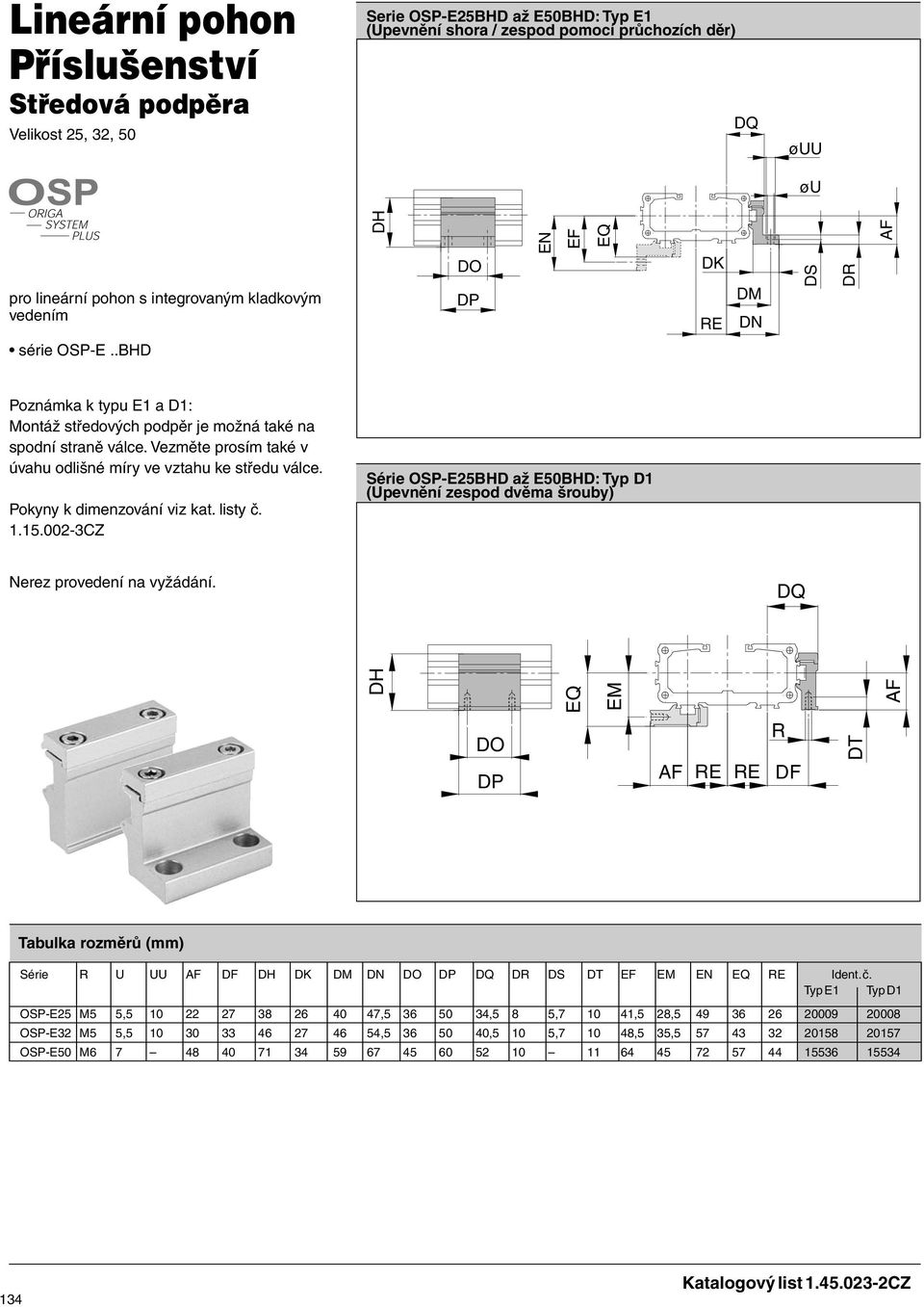 Pokyny k dimenzování viz kat. listy č. 1.15.002-3CZ Série OSP-25BHD až 50BHD: Typ D1 (Upevnění zespod dvěma šrouby) Nerez provedení na vyžádání.