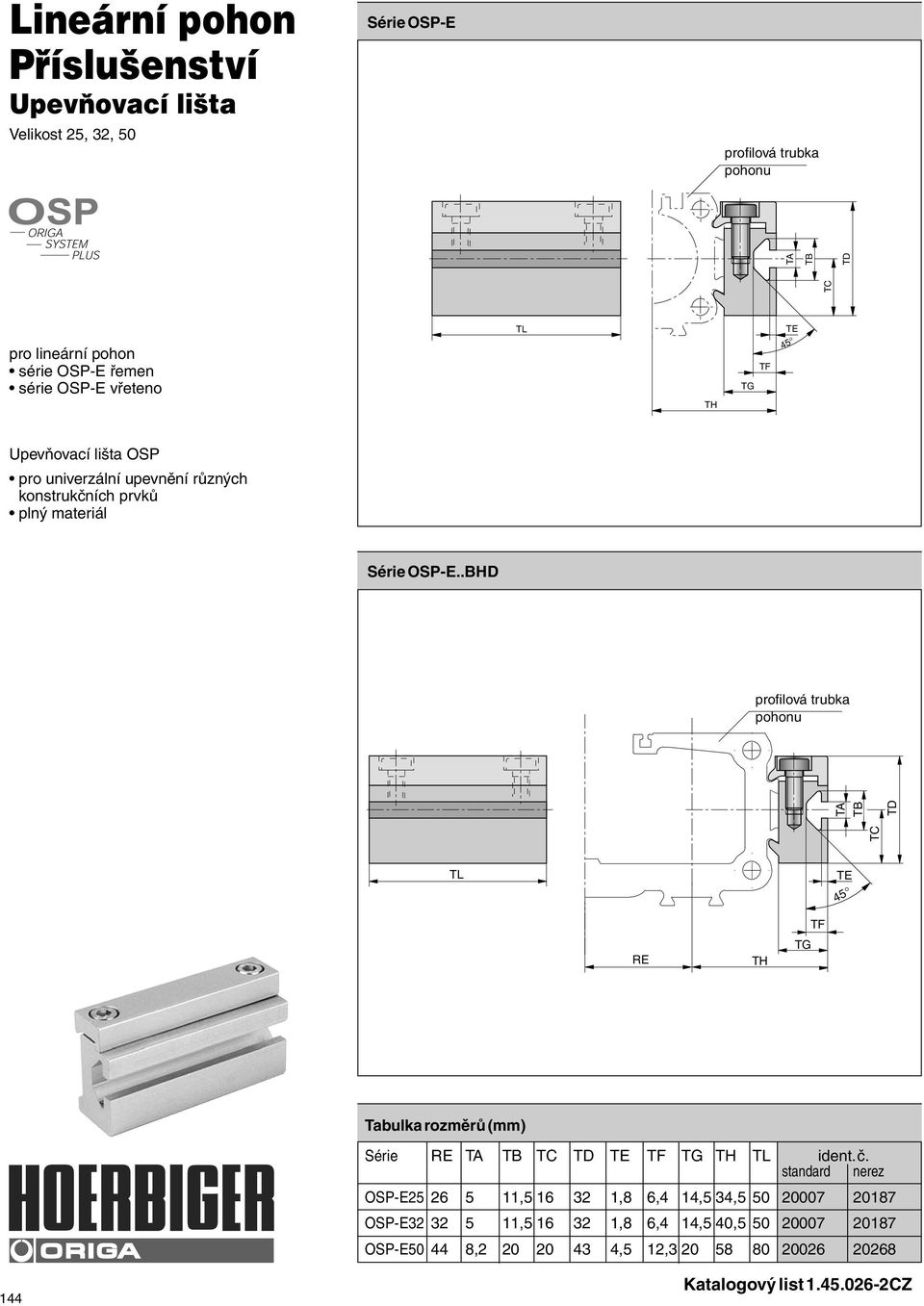 .BHD profi lová trubka pohonu TC TA TB TD TL T 45 R TH TF TG Série R TA TB TC TD T TF TG TH TL ident. č.
