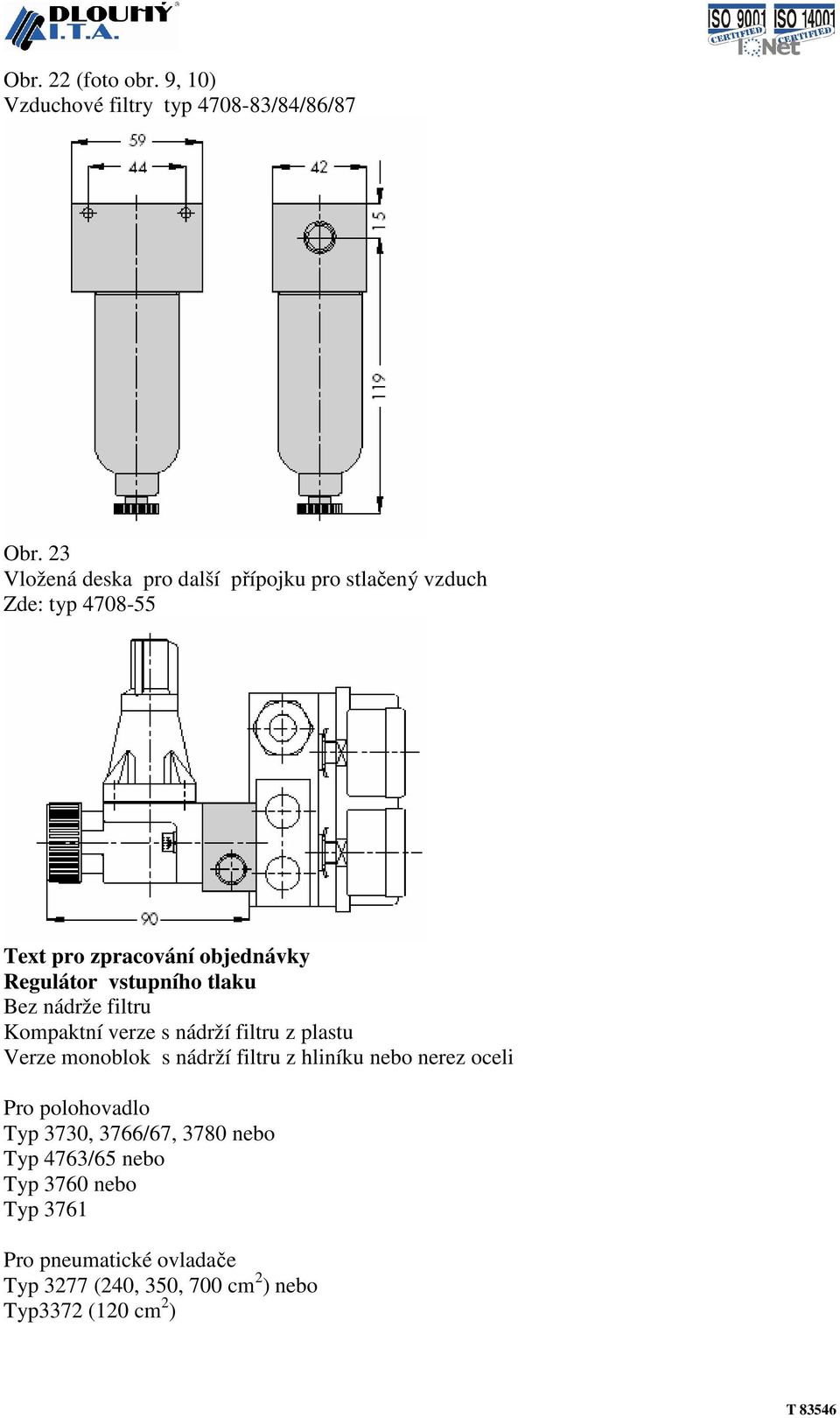 vstupního tlaku Bez nádrže filtru Kompaktní verze s nádrží filtru z plastu Verze monoblok s nádrží filtru z hliníku nebo