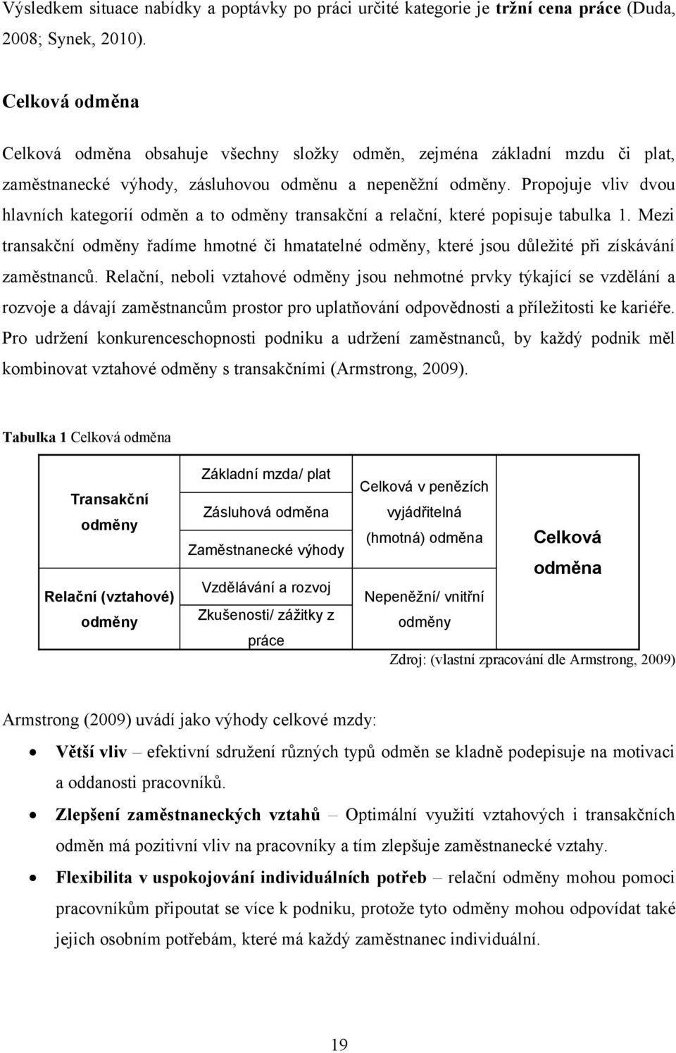 Propojuje vliv dvou hlavních kategorií odměn a to odměny transakční a relační, které popisuje tabulka 1.