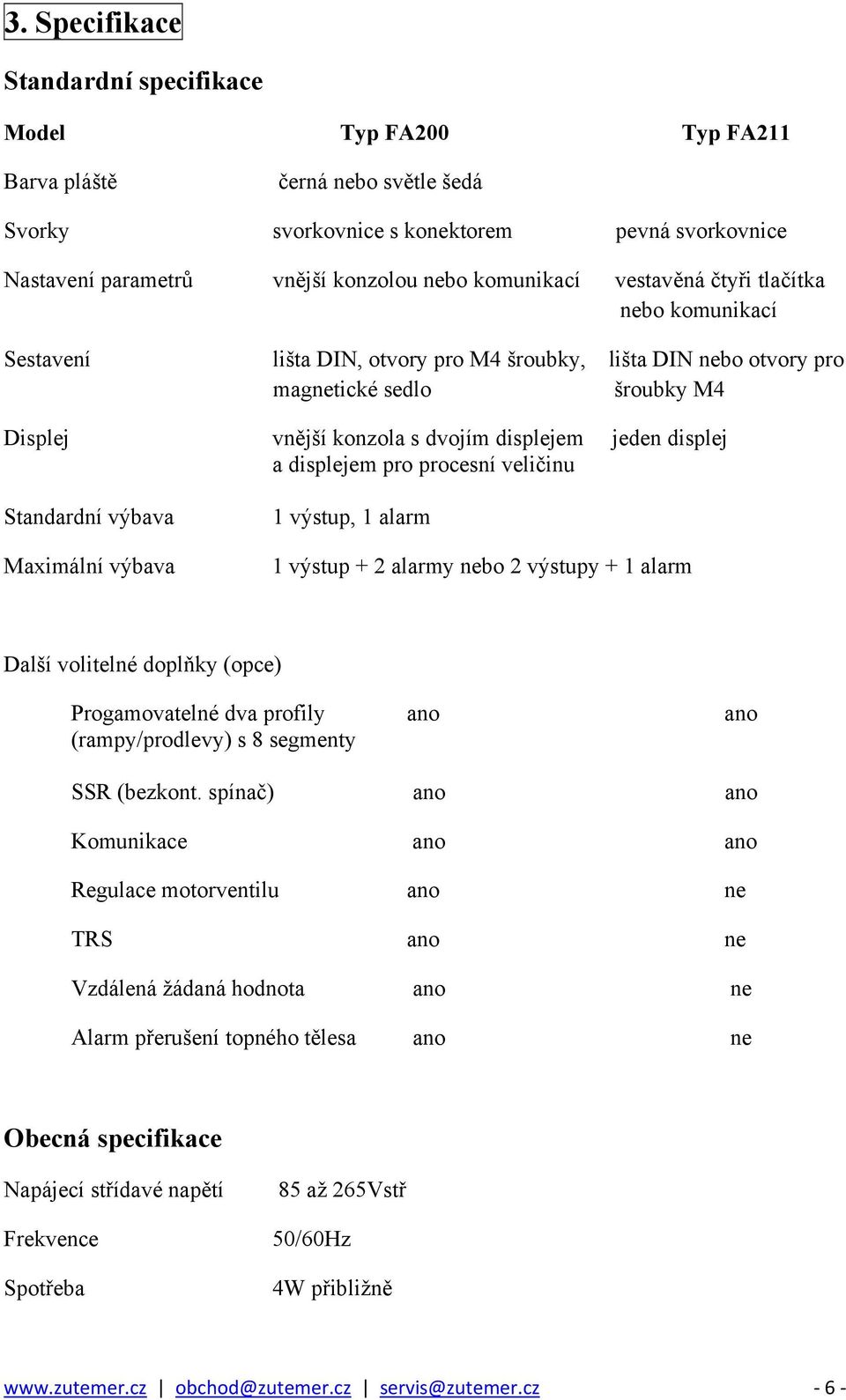 displej a displejem pro procesní veličinu Standardní výbava Maximální výbava 1 výstup, 1 alarm 1 výstup + 2 alarmy nebo 2 výstupy + 1 alarm Další volitelné doplňky (opce) Progamovatelné dva profily