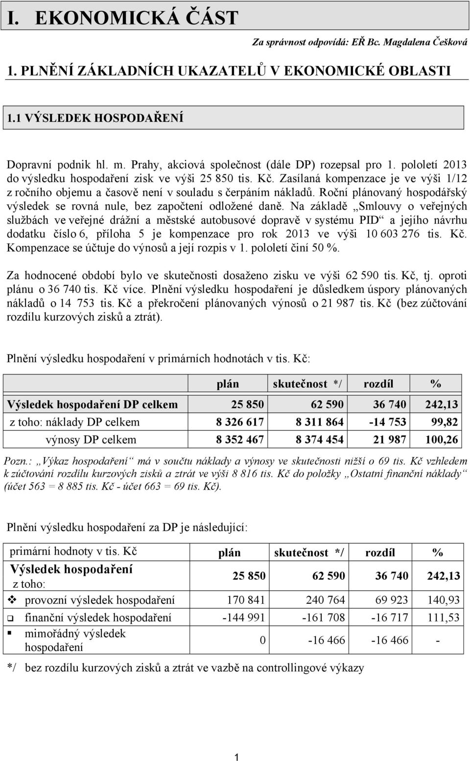 Zasílaná kompenzace je ve výši 1/12 z ročního objemu a časově není v souladu s čerpáním nákladů. Roční plánovaný hospodářský výsledek se rovná nule, bez započtení odložené daně.