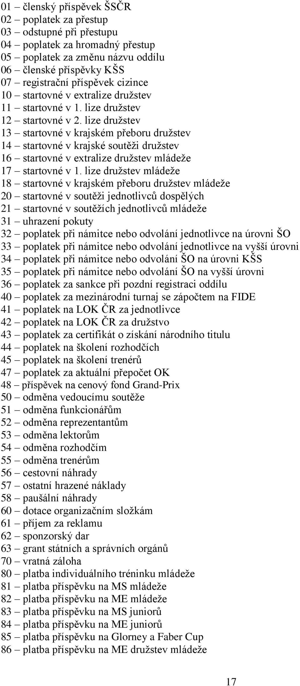 lize družstev 13 startovné v krajském přeboru družstev 14 startovné v krajské soutěži družstev 16 startovné v extralize družstev mládeže 17 startovné v 1.