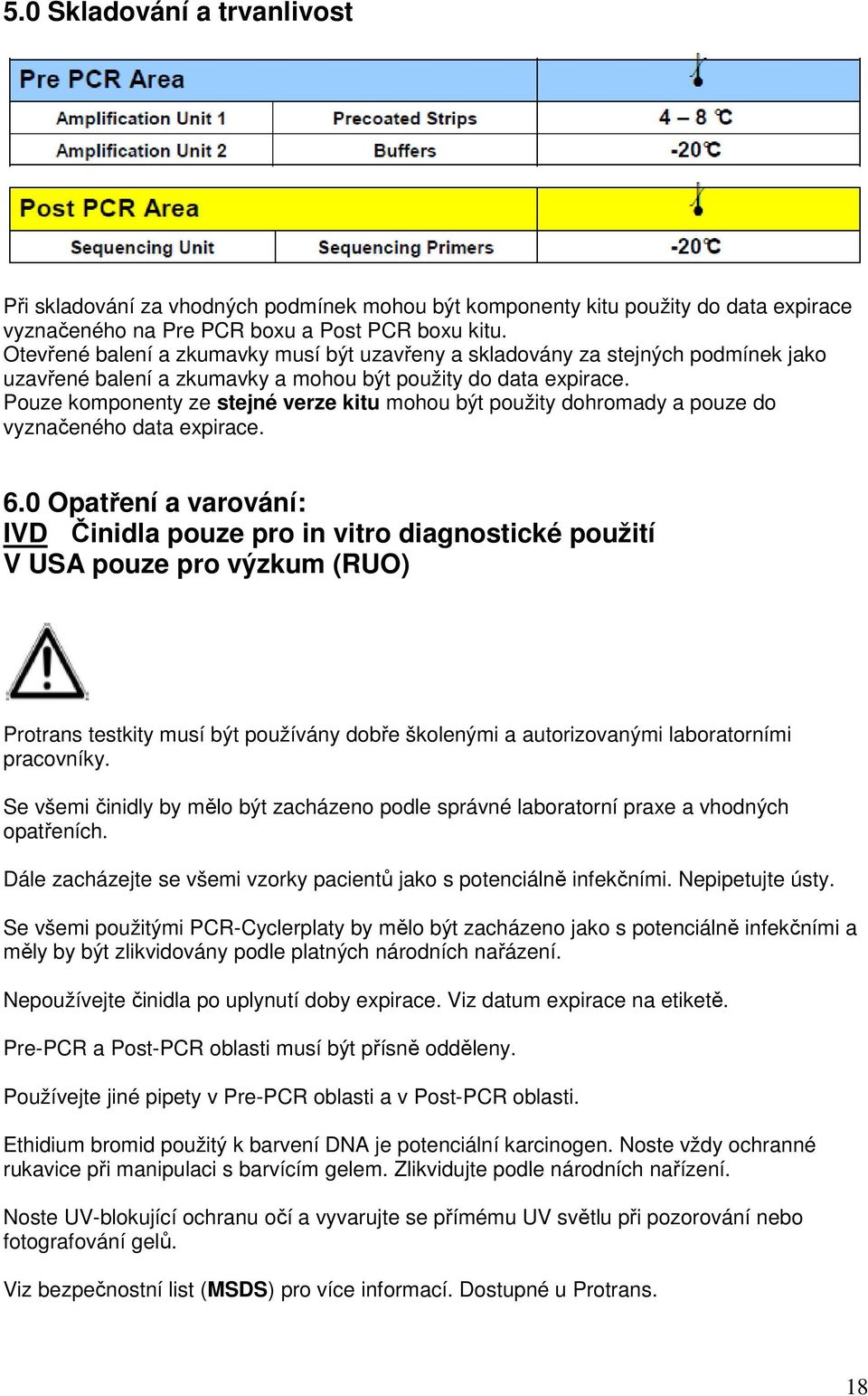 Pouze komponenty ze stejné verze kitu mohou být použity dohromady a pouze do vyznačeného data expirace. 6.