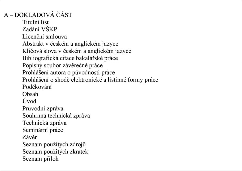 původnosti práce Prohlášení o shodě elektronické a listinné formy práce Poděkování Obsah Úvod Průvodní zpráva