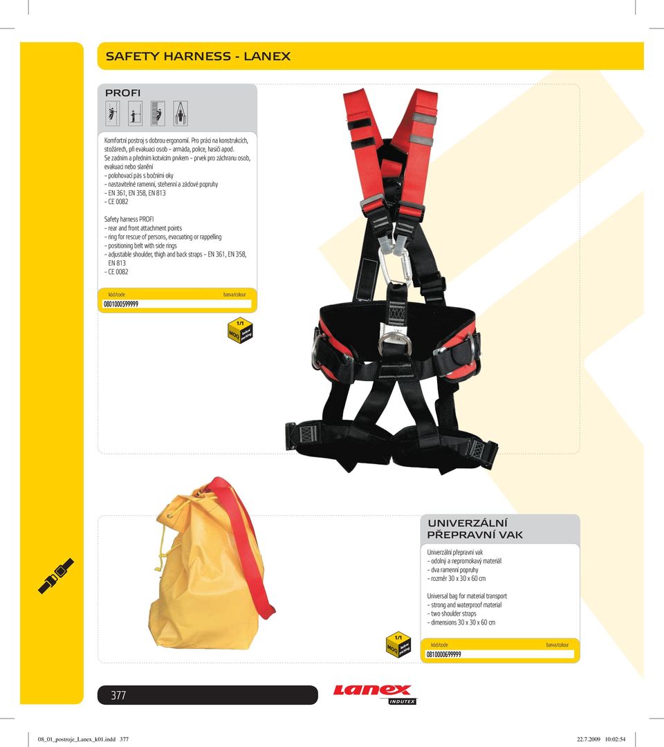 harness PROFI rear and front attachment points ring for rescue of persons, evacuating or rappelling positioning belt with side rings adjustable shoulder, thigh and back straps EN 361, EN 358, EN 813