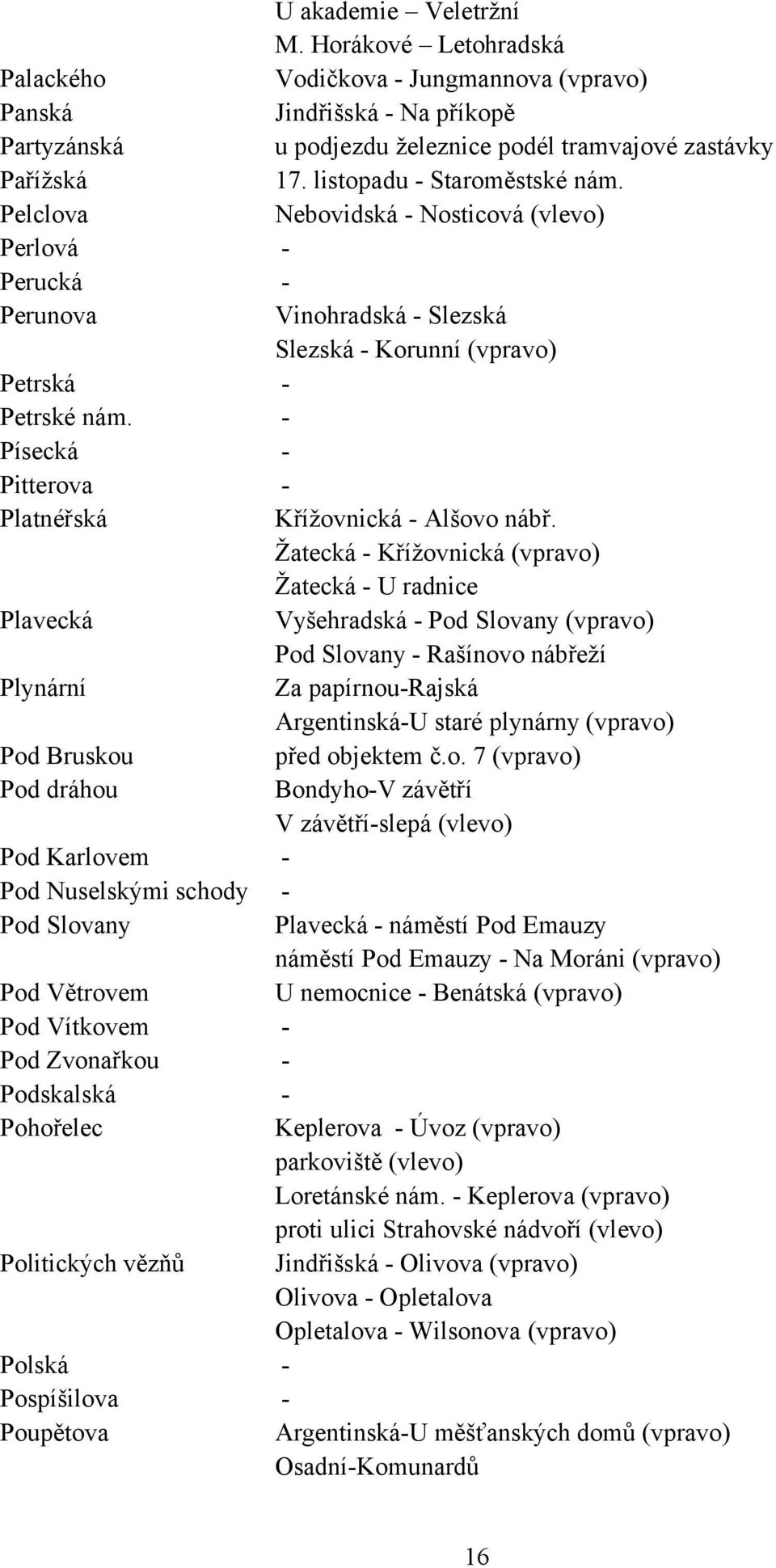 - Písecká - Pitterova - Platnéřská Křížovnická - Alšovo nábř.