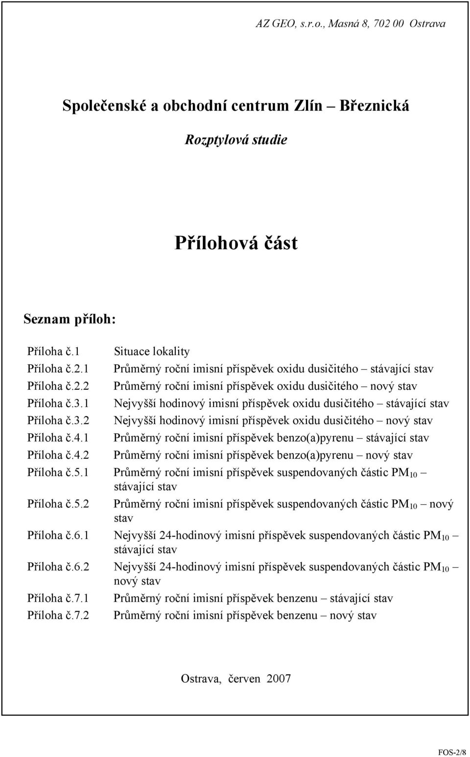 4.1 Průměrný roční imisní příspěvek benzo(a)pyrenu stávající stav Příloha č.4.2 Průměrný roční imisní příspěvek benzo(a)pyrenu nový stav Příloha č.5.