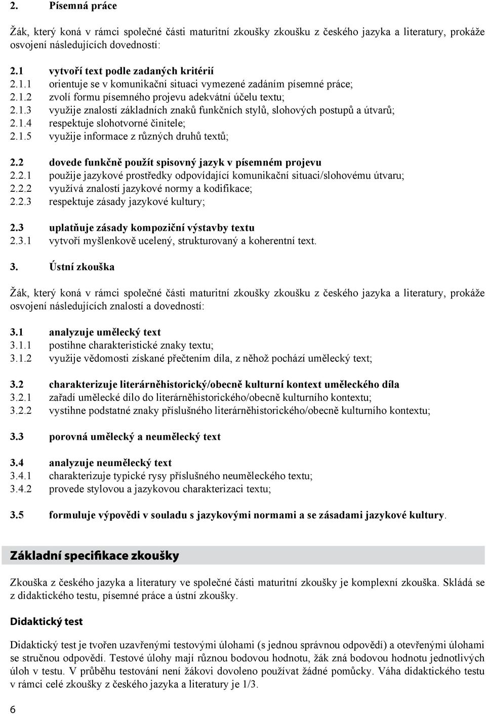 1.4 respektuje slohotvorné činitele; 2.1.5 využije informace z různých druhů textů; 2.2 dovede funkčně použít spisovný jazyk v písemném projevu 2.2.1 použije jazykové prostředky odpovídající komunikační situaci/slohovému útvaru; 2.